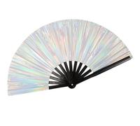 Laser Rave Folding Hand Fan,Silver Large Festival Fan,PVC Laser Film,Christmas Day,Halloween,Drag Queen,Stage Photography Props Dance Fan Rave Festival Accessories Kung Fu Folding Fan