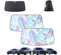 Laser Reflective Windshield Sunshade,Laser Reflective Car Windshield Sunshade Retractable, Heat Insulation,Titanium Silver Sun Shade Iridescent Car Sunshade,Suitable for All Car Models,2pcs,140*70