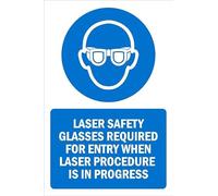 Laser safety glasses required for entry when laser procedure is in progress, mandatory sign - Self adhesive sticker (300mm x 200mm)