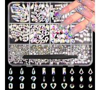 Laser Silver Nail Gems AB Crystal White Nail Charms Flatback Nail Jewels 3D Multi Shape Size Stones Diamonds Nail Rhinestones Clear Iridescent Beads Gems for Nails Faces Eyes Makeup Crafts 12Grid
