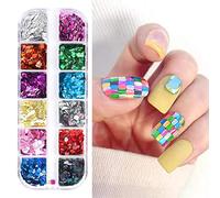 Laser Square Glitter Nail Art Sequins, Holographic 3D 12 Colors Glitter Flakes Design, Rectangle Shape Nail Shiny Supplies for Women Girls Manicure Powder Charms Decorations, DIY Resin Nail Art Tips