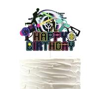 Laser Tag Happy Birthday Cake Topper,Glitter Neon Cake Decorations,Neon Shooting War Game Themed for Kids Boys Men Birthday Party Supplies.