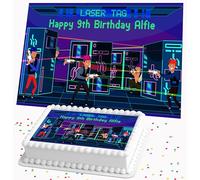 LASER TAG PERSONALISED BIRTHDAY EDIBLE ICING A4 SIZED CAKE TOPPER DECORATION R1-302