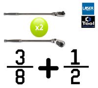 Laser Tools 2x Ratchet Ratchets Flexi Head Extra Long 3/8 Drive + 1/2 Drive