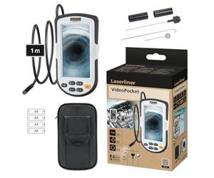 Laserliner endoscope camera with light, VideoPocket, inspection camera for pipes, cavities and motor vehicles, waterproof pipe camera, video inspection system with large display