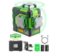 LasGoo LG-3DMAX 3x360° Green Laser Level, 3D Self-Leveling Cross Line Laser with 2 Rechargeable Lithium Batteries, Fine-Tuning Bracket Adapter, Green Laser Enhancement Glasses, and Hard Carrying Case