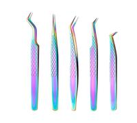 Lash Application Tool 5pcs Eyelash Extension Tweezers Set Stainless Steel Precision Tools for Straight Carved Fiber Tip Lightweight Portable Multicolor