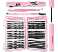 Lash Bond And Seal Kit, With Cluster Lashes & Tweezers, DIY Cluster Eyelash Extensions Kit Easy To Apply At Home (30-40-50-60-80-100D-8-16mix 580Pcs)