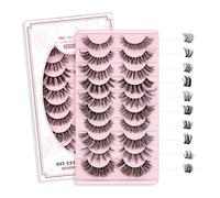 Lash Clusters 10 Pairs Cat Eye Lashes Russian Fluffy Lashes that Look Like Extensions Wispy Eyelash Clusters Volume DIY Lash Extension Soft and Easy to Wear (10 Pairs,Mix-A)