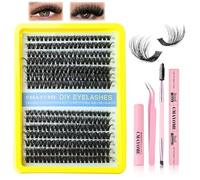 Lash Clusters 280 Fans 50D+60D With Pink 4pcs Kit Complete Pink Kit With Dual-Head adhesive Remover Lash Brush And Tweezers For DIY Volume Look Soft Fluffy Finish Reusable
