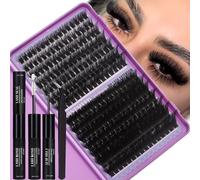 Lash Clusters Kit 100D+200D Thick Volume Eyelash Clusters Kit 12-22mm Long Cluster Lashes Eyelash Extensions Kit Individual Clusters Lashes Kit DIY at Home D Curly Lash Extension by FOINEMYED