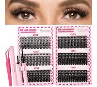 Lash Clusters Kit - 30D 40D 50D 60D 80D 100D Eyelashes Clusters Kit 8-16mm Individual Lash Extension Kit D Curl Fluffy False Eyelashes with Tweezer Bond and Seal DIY at Home