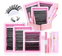 Lash Clusters Kit 3D Effect Cluster Eyelash Extensions Lashes Clusters Kit Eyelash Clusters Kit Pestañas Postizas Naturales Lash Extension Kit+Lash Bond&Seal,Remover,Tweezers,Brush(60D+80D Lash Kit)