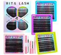 Lash Clusters Kit 3D Effect Eyelash Clusters Kit Mega Lashes Clusters Kit D Curl Cluster Eyelash Extension Lash Extension Eyelashes+Lash Bond&Seal,Lash Glue Remover,Tweezers(3D,Mega,80D+100D Kit)