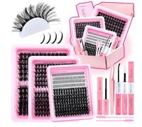 Lash Clusters Kit 3D Effect Volume Lashes Clusters Kit Wispy Cluster Eyelash Extensions D Curl Eyelash Clusters Kit Pestañas Postizas Naturales+Bond&Seal,Remover,Tweezers,Brush(150D+200D+Spike Kit)