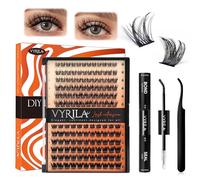 Lash Clusters Kit-VYRILA 0.07mm Wispy 8-14mix C Curl Eyelash Clusters with Lash Bond and Seal Waterproof, Eyelash Tweezers (S03+S05 KIT 138pcs-8-14mix)