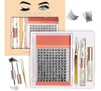 Lash Doll UK Premade Individual Cluster Lash Extensions Kit, 260 pcs, DIY, 10D, 20D, 30D, 40D, 100D, Clusters 8-16mm, D Curl, Spoolie Brush, With Glue, Tweezers, Seal & Remover (100d Kit Classic)
