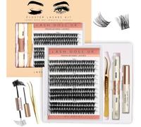 Lash Doll UK Premade Individual Cluster Lash Extensions Kit, DIY, 60d 70d 80d 90d 100d, Clusters 8-16mm, D Curl, Spoolie Brush, With Glue, Tweezers, Seal & Remover (60-100d Kit)