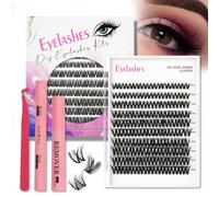 Lash Extension Kit 4-Piece Set - DIY Cluster Lashes, Natural Wispy Volume, Handmade Segment False Eyelashes with Lash Glue & Remover, Large Capacity, Fluffy Curl, Reusable (EA01)