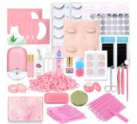 Lash Extension Kit Professional Eyelash Extensions Supplies Training for Beginners Mannequin Head Grafting Lash USB Fan Lash Shampoo Brush Spraye 0.07D Curl Mix 8-15mm Practice Eyelash Strips