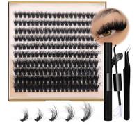 Lash Extension Kit Thick Eyelash Extension Kit 10-18mm Fluffy Lash Clusters 200D Individual Eyelashes Kit with Lash Bond, Lash Remover, Lash Applicator, DIY Lashes Extension for Beginners