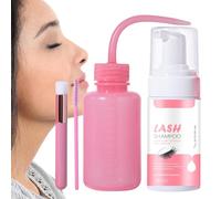 Lash Extension Shampoo - 100ml Foaming Eyelash Cleanser, Soft Brush & Rinse Bottle | Lightweight Foam Lash Wash, Non-Burning Eye Cleanser Set | Deep Cleansing Eyelid Foam Makeup Removal, Lash Prep, Na
