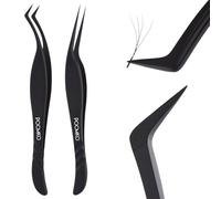 Lash Extension Tweezers, Professional Fiber Tip Lash Tweezer Set for Classic & Volume Lashes, High Precision Eyelash Tweezers Kit- Black Set of 2, Ideal Eyelash Tweezers for Lashes Artists