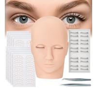 Lash Eyelash Extension Kit, Lashes Extension Practice Set with Silicone Mannequin Head, 10 Pairs of Practice Lashes & Mapping Paper, 2 Blue Tweezers, Lash Training Supplies for Beginners