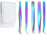 Lash Eyelash Extension Tweezers Set of 5 Professional Volume False Lash Application Tool | Multi Shapes & Purposes | Non-Slip Grip Tweezers for Volume, Isolation & Classic Lashes