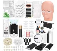 Lash Kit for Eyelash Extension Beginners Eyelash Extension Kit with Lash Mannequin Head, Eyelash Extension Practice Starter Kit with Everything USB Fan Lash Glue False Eyelash Lash Shampoo