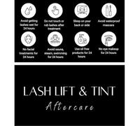 Lash Lift and Tint Aftercare Card | 50 Pack | 2x3.5 Inch Business Card Size | Lash Lift and Tint, Black & White Simple Design with Illustration & Instruction