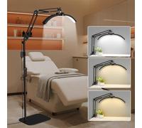 Lash Light for Eyelash Tech, 2 in 1 Half Moon Light Lamp, 22'' Foldable LED Floor Lamps for Eyelash Extensions with Phone Holder & Desk Clip for Skincare, Nail Tech, Beauty Salon, 3 Modes (Black)