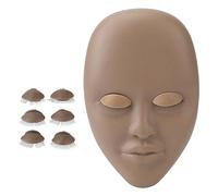 Lash Mannequin Head Eyelash Extension Practice Doll Head with 3 Pairs Replaceable Eyelid Single Layer Lashes 3D Simulated Face for Beauty Salon Training Rubber Silicone Material (Dark Brown)