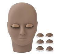 Lash Practice Mannequin Head Eyelash Extension Training Doll Head with 3 Pairs Removable Eyelids Double Layer Lashes for Beauty Salon Cosmetic Store Rubber Silicone Material 17.5 (Dark Brown)