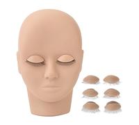 Lash Practice Mannequin Head Eyelash Extension Training Doll Head with 3 Pairs Removable Eyelids Double Layer Lashes for Beauty Salon Cosmetic Store Rubber Silicone Material 17.5 (Light Brown)