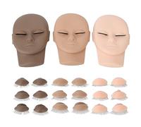 Lash Practice Mannequin Head, Eyelash Extension Training Head with Double Layer Eyelashes, 3D Simulated Face for Novice Beauty Salon, Dark Brown Light Brown Pink 17.5 x 10.7cm 3pcs