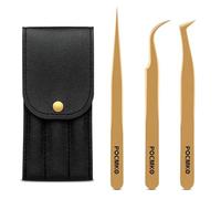 Lash Tweezers Set for Eyelash Extension, Eyelash Tweezers for Classic Individual and Volume Lash Extensions, Complete with Storage Case (Gold, 3PCS SET)