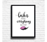 Lashes make everything better Print, Pink Fashion Wall Art Posters Designer Bag Shoes Book Makeup Poster Gallery Art Print Picture Home Decor- A3, A4 Size frame options (A4 Framed (Black))