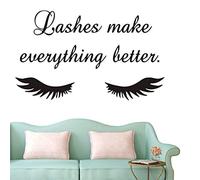 Lashes Make Everything Better Quote Wall Decal Beauty Salon Eyelash Wall Decal Closed Eyelashes Quote Wall Window Decorative AY1078 (Black)