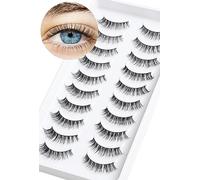 Lashes Natural Cat Eye Lash 15mm 3D Volume Strip Thin Cotton Band C Curl Soft Lashes Pack 7 Pairs[S-2 Wispy Natural 12MM, ]