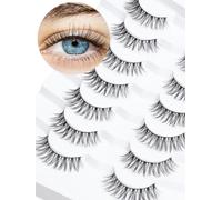 Lashes Natural Eye Lashes Eyelashes 15mm False Eyelashes Lashes 3D Volume Strip Eyelashes Thin Cotton Band Soft Fake Eyelashes False Lashes Pack 7 Pairs
