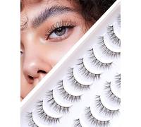 Lashes Natural Look, Wispy Eyelashes, Jiocolor False Eyelashes Natural Look, Fluffy Fake Mink Lashes,12 mm Strip Lashes 10 Pairs D1