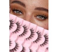 Lashes Wispy Natural Cat Eye Lash 15mm False Eyelashes Wispy EyeLashes 3D Volume Strip Eyelashes Thin Cotton Band C Curl Soft Lashes Pack 7 Pairs Siligli