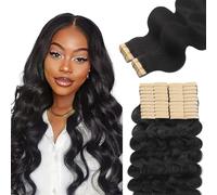 Lashey Body Wave Hair Extensions Invisible 40pcs 100g Tape in Hair Extensions Human Hair 20 Inch Natural Black Skin-Weft Tape in Hair Extensions for Women