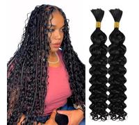 Lashey Bulk Human Hair for Braiding Water Wave 100% Virgin Human Hair Bulk No Weft Human Hair Extensions for Boho Braids Natural Black 100g/Pack 2 Bundles 16 Inch