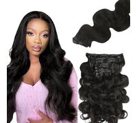 Lashey Clip in Hair Extensions Real Human Hair 150g Body Wave 9pcs Seamless Clip in Hair Extensions, 22 Inch #1B Natural Black 100% Real Soft Human Hair for Women