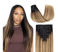 Lashey Clip-In Real Hair Extensions, Straight, 110 g, 7 Pieces, Seamless Clip-In Hair Extensions, Balayage Ash Brown to Honey Blonde Hair with Dark Roots, 55 cm (22 Inches)