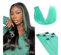 Lashey Green Hair Extensions 4pcs 46g Straight Seamless Clip in Hair Extensions Human Hair with Invisi Edge 18 Inch Hair Extensions Human Hair