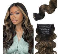 Lashey Hair Extensions Real Human Hair Body Wave 110g 7pcs 22 Inch Seamless Clip in Hair Extensions Human Hair Natural Black Mixed Chestnut Brown Human Hair Extensions