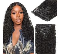 Lashey Hair Extensions Real Human Hair Clip ins Black Women Kinky Curly 120g 7pcs Clip in Hair Extensions Human Hair Natural Black Hair Extensions 24 Inch Clip in Curly Hair Extensions